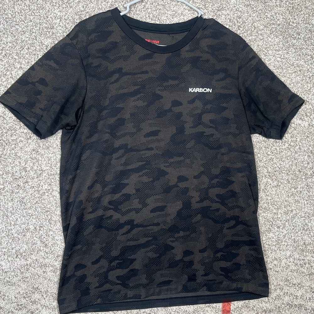 Karbon Shirt Mens‎ Medium Black Quick Dry Mesh Camo Print Short Sleeve Outdoor